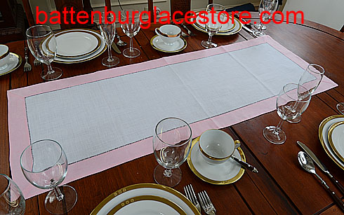 Table runner. White with Candy Pink. 16x45" - Click Image to Close